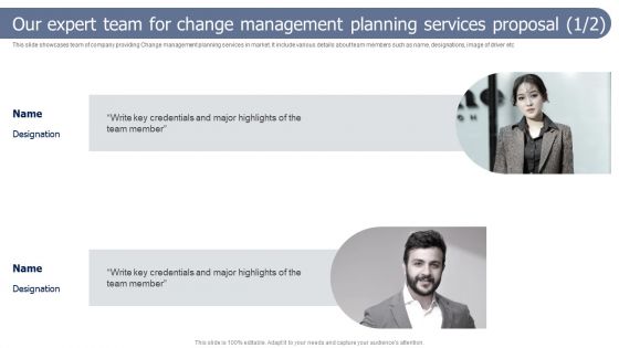 Our Expert Team For Change Management Planning Services Proposal Clipart PDF