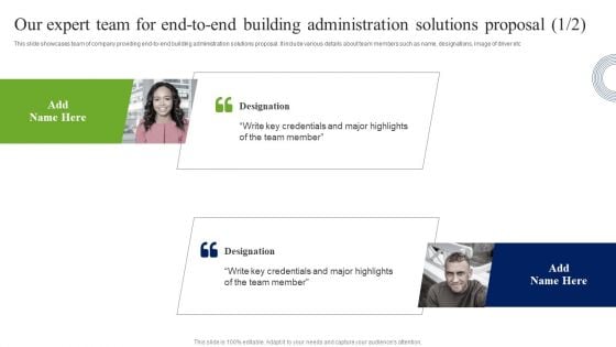 Our Expert Team For End To End Building Administration Solutions Proposal Slides PDF