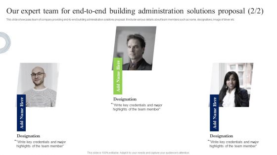 Our Expert Team For End To End Building Administration Solutions Proposal Slides PDF