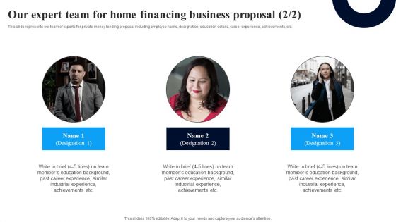 Our Expert Team For Home Financing Business Proposal Ppt Show Designs Download PDF