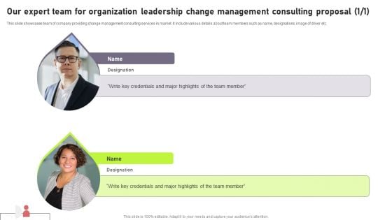 Our Expert Team For Organization Leadership Change Management Consulting Proposal Graphics PDF