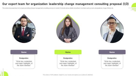 Our Expert Team For Organization Leadership Change Management Consulting Proposal Graphics PDF