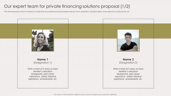 Our Expert Team For Private Financing Solutions Proposal Slides PDF