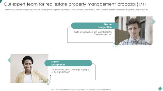 Our Expert Team For Real Estate Property Management Proposal Ppt Visual Aids Example 2015 PDF