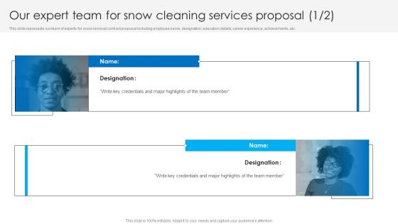 Our Expert Team For Snow Cleaning Services Proposal Ppt Infographic Template File Formats PDF