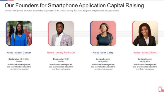 Our Founders For Smartphone Application Capital Raising Ppt Gallery Picture PDF