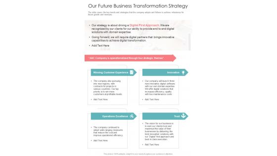 Our Future Business Transformation Strategy One Pager Documents