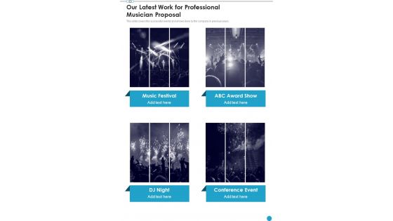 Our Latest Work For Professional Musician Proposal One Pager Sample Example Document Our Latest Work For Professional Musician Proposal One Pager Sample Example Document