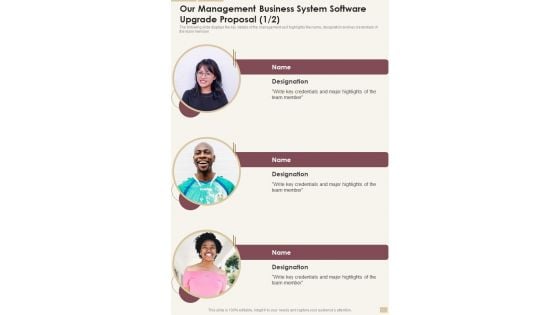 Our Management Business System Software Upgrade Proposal One Pager Sample Example Document Our Management Business System Software Upgrade Proposal One Pager Sample Example Document