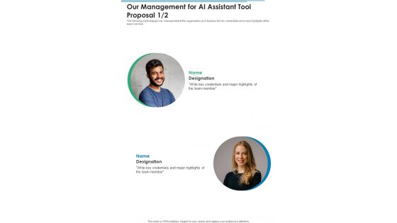 Our Management For AI Assistant Tool Proposal One Pager Sample Example Document