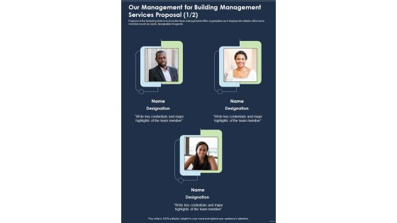 Our Management For Building Management Services Proposal One Pager Sample Example Document