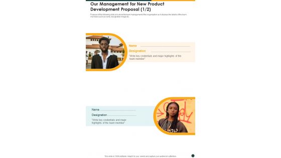 Our Management For New Product Development Proposal One Pager Sample Example Document