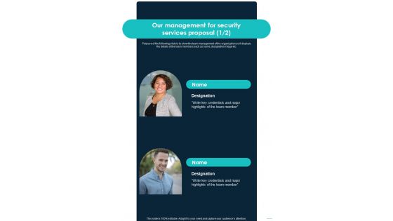 Our Management For Security Services Proposal One Pager Sample Example Document