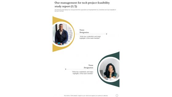 Our Management For Tech Project Feasibility Study Report One Pager Sample Example Document