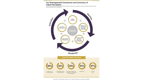 Our Management Framework And Summary Of Client Perception One Pager Documents