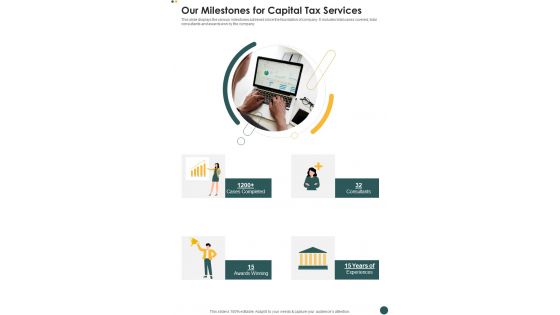 Our Milestones For Capital Tax Services One Pager Sample Example Document