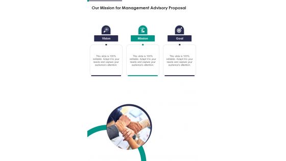 Our Mission For Management Advisory Proposal One Pager Sample Example Document