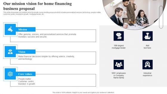 Our Mission Vision For Home Financing Business Proposal Ppt Pictures Good PDF