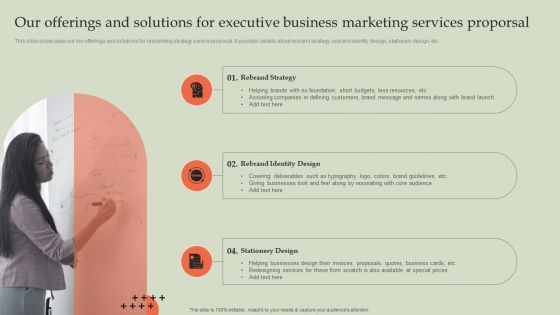 Our Offerings And Solutions For Executive Business Marketing Services Proporsal Pictures PDF