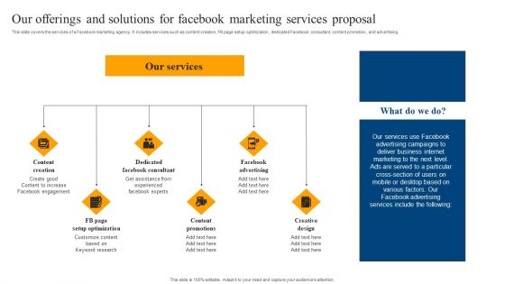 Our Offerings And Solutions For Facebook Marketing Services Proposal Download PDF