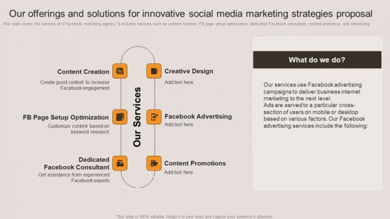 Our Offerings And Solutions For Innovative Social Media Marketing Strategies Proposal Infographics PDF