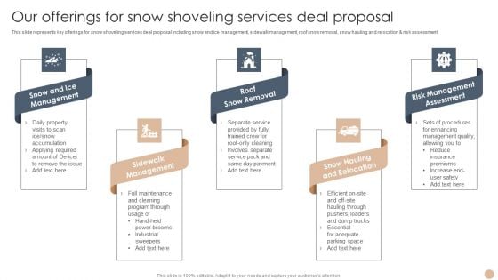 Our Offerings For Snow Shoveling Services Deal Proposal Background PDF