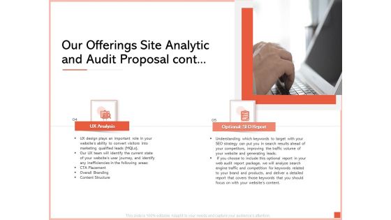 Our Offerings Site Analytic And Audit Proposal Cont Ppt Show Deck PDF