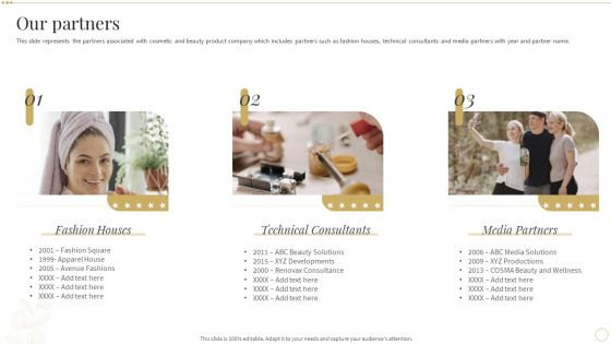 Our Partners Skin Care And Beautifying Products Company Profile Diagrams PDF