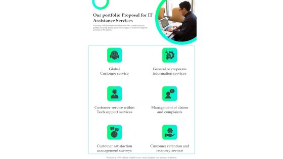 Our Portfolio Proposal For IT Assistance Services One Pager Sample Example Document