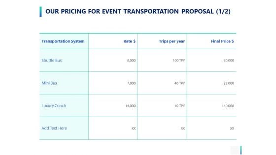 Our Pricing For Event Transportation Proposal Strategy Ppt PowerPoint Presentation Portfolio Portrait
