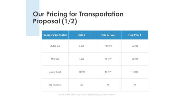 Our Pricing For Transportation Proposal Marketing Ppt PowerPoint Presentation Show Design Inspiration