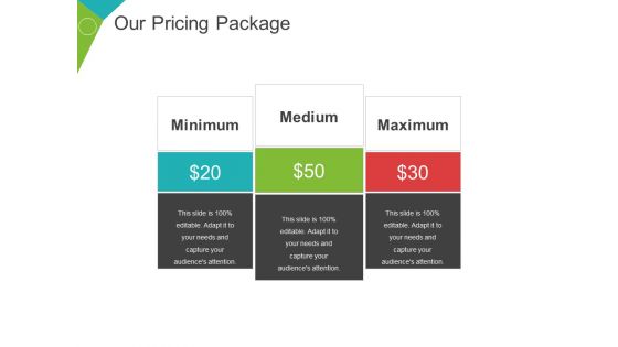 Our Pricing Package Ppt PowerPoint Presentation Slides Layout