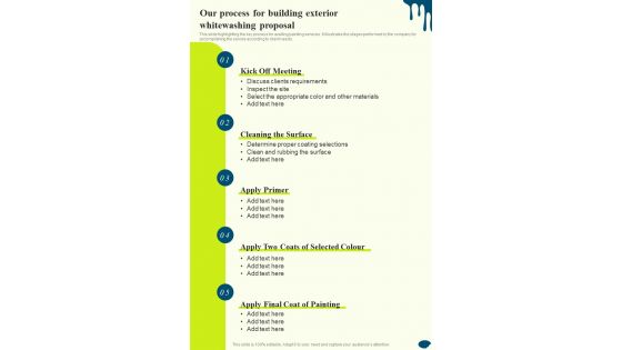 Our Process For Building Exterior Whitewashing Proposal One Pager Sample Example Document