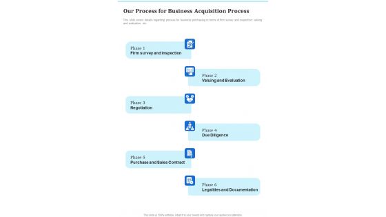 Our Process For Business Acquisition Process One Pager Sample Example Document