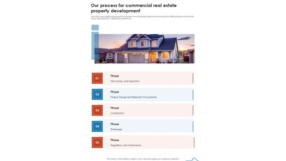 Our Process For Commercial Real Estate Property Development One Pager Sample Example Document Our Process For Commercial Real Estate Property Development One Pager Sample Example Document