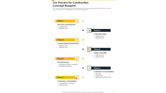 Our Process For Construction Concept Blueprint One Pager Sample Example Document