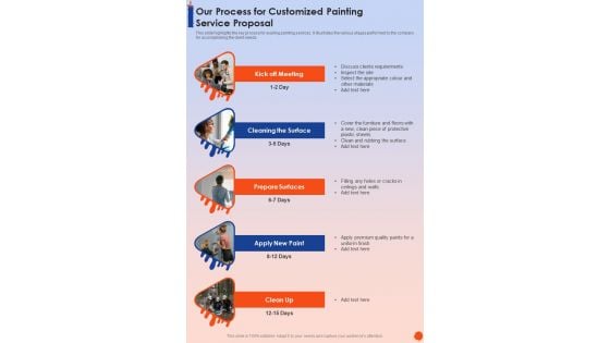 Our Process For Customized Painting Service Proposal One Pager Sample Example Document