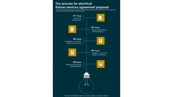 Our Process For Electrical Fixtures Services Agreement Proposal One Pager Sample Example Document