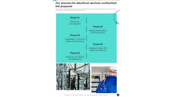 Our Process For Electrical Services Contractual Bid Proposal One Pager Sample Example Document