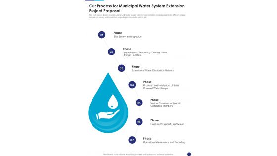 Our Process For Municipal Water System Extension Project Proposal One Pager Sample Example Document