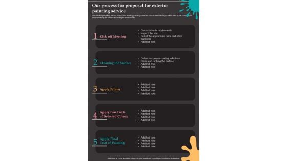 Our Process For Proposal For Exterior Painting Service One Pager Sample Example Document