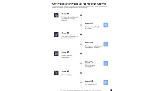 Our Process For Proposal For Product Growth One Pager Sample Example Document