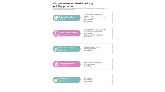 Our Process For Residential Building Painting Proposal One Pager Sample Example Document