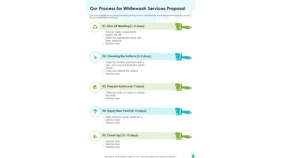 Our Process For Whitewash Services Proposal One Pager Sample Example Document