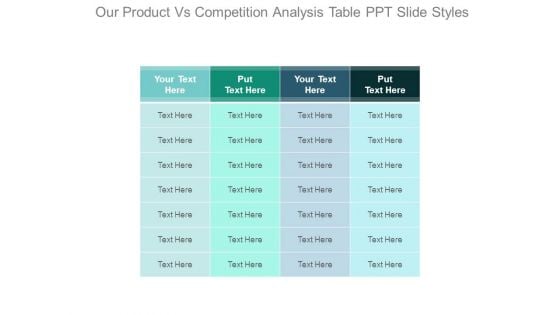 Our Product Vs Competition Analysis Table Ppt Slide Styles