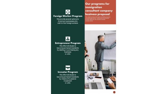 Our Programs For Immigration Consultant Company Business Proposal One Pager Sample Example Document