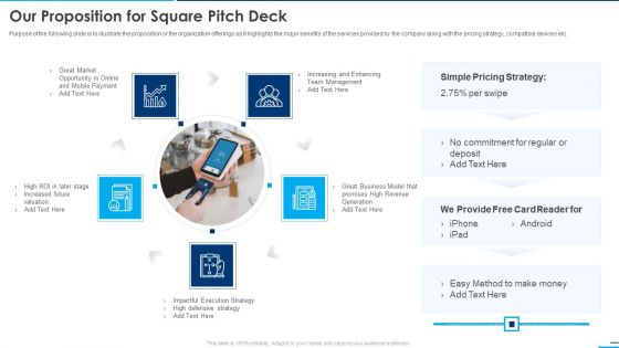 Our Proposition For Square Pitch Deck Ppt Model Guidelines PDF
