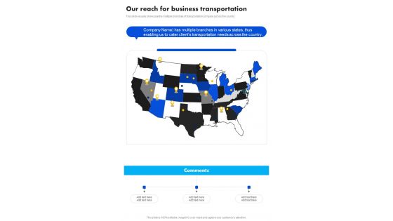 Our Reach For Business Transportation One Pager Sample Example Document Our Reach For Business Transportation One Pager Sample Example Document