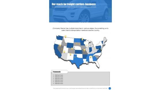 Our Reach For Freight Carriers Business One Pager Sample Example Document Our Reach For Freight Carriers Business One Pager Sample Example Document