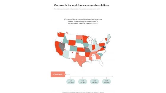 Our Reach For Workforce Commute Solutions One Pager Sample Example Document Our Reach For Workforce Commute Solutions One Pager Sample Example Document